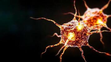 Close-up view of glowing neurons in a dark background, showcasing neural connections and activity photo
