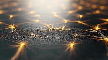 Close-up view of glowing golden threads on a textured surface, creating a mesmerizing light pattern photo