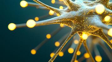 Close-up view of glowing neurons interconnected in a vibrant digital environment, illustrating neural activity photo