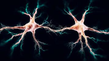 Close-up view of interconnected neurons showcasing synaptic connections in a dark background photo