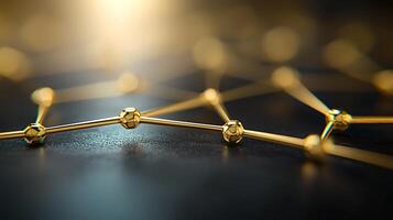 Close-up view of interconnected golden nodes on a dark surface, symbolizing technology and connection photo