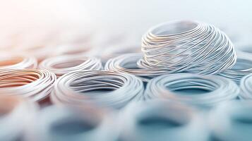 Close-up view of intertwined metal wire coils with a blurred background, showcasing texture photo