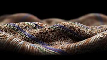 Close-up view of intricately woven fabric displaying rich textures and vibrant colors photo