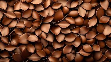 Close-up view of intricately arranged brown leaves creating a textured background for design use photo