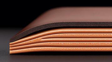Close-up view of layered leather materials showcasing texture and color variations for design use photo