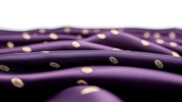 Close-up view of luxurious purple fabric with gold patterns, showcasing its smooth texture and elegance photo