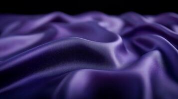 Close-up view of luxurious purple satin fabric with soft folds and gentle sheen, ideal for design photo