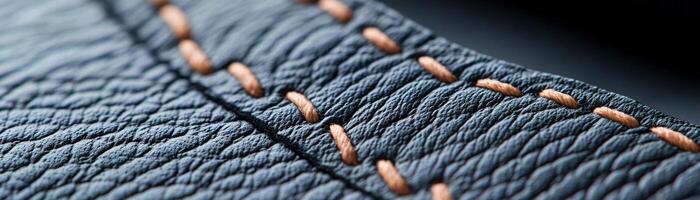 Soft-focus black leather showcases intricate raised stitching in a subtle pattern, creating a stylish and elegant backdrop ideal for branding and promotional text photo