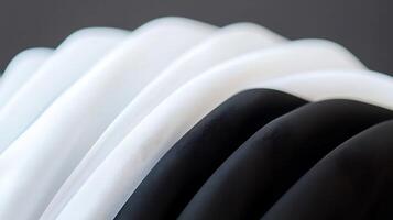 Close-up view of neatly folded black and white fabric showcasing texture and contrast photo