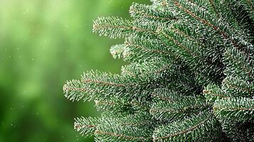 Close-up view of lush green pine tree branches with soft bokeh background, evoking tranquility photo