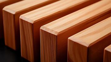 Close-up view of polished wooden blocks arranged in parallel, showcasing texture and grain patterns photo