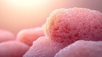 Close-up view of pink, textured bubbles reflecting light in a soft, dreamy background photo