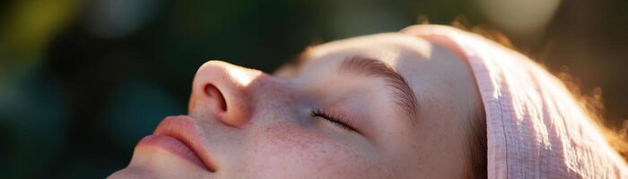 A person is deeply asleep, their face gently lit by natural light, exuding a sense of calm and relief from tension headaches. The environment suggests tranquility and rest photo