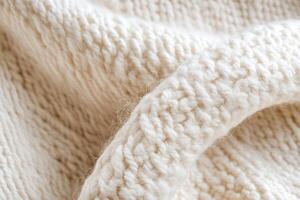 The woven wool showcases an inviting blend of white and beige fibers, offering a cozy and abstract texture. This textile-inspired backdrop adds warmth and depth to any design project photo