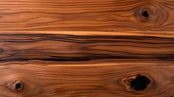 Close up view of polished wooden surface showcasing intricate grain patterns and textures photo