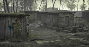 Abandoned structures in a desolate area under overcast skies video