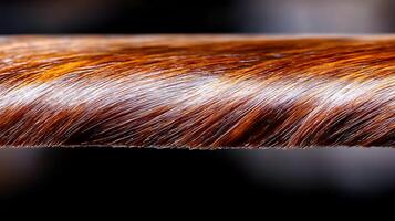 Close-up view of shiny, healthy hair strands illuminated by soft lighting, showcasing texture photo