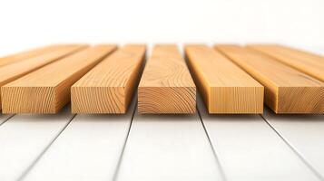 Close-up view of smooth wooden planks arranged parallel on a light background, showcasing texture photo