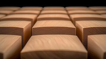 Close-up view of smooth wooden blocks arranged in a pattern, highlighting texture and craftsmanship photo