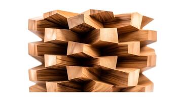 Close-up view of stacked wooden blocks showcasing intricate patterns and textures, ideal for design photo