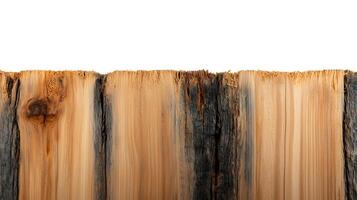 Close-up view of textured wooden logs with varying colors and patterns against a white background photo