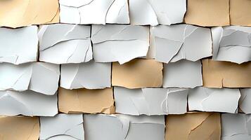 Close-up view of textured wall with peeling paint revealing layers of color and texture photo