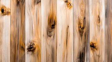 Close-up view of textured wooden planks showcasing natural patterns and warm tones photo
