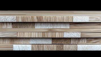 Close-up view of various wooden textures arranged in a horizontal pattern, showcasing natural grains photo
