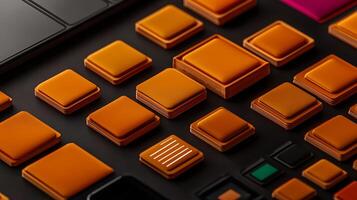 Close-up view of vibrant orange geometric shapes on a dark surface, showcasing modern design elements photo