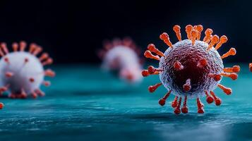 Close-up view of virus particles on a textured surface, illustrating microscopic details and activity photo