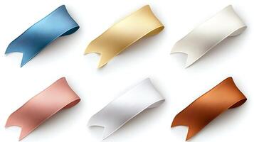 Collection of six elegant, textured ribbons in various colors on a clean, white background photo