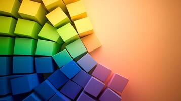 Colorful 3D cubes arranged in a gradient pattern, creating a vibrant visual effect photo