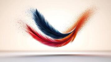 Colorful abstract feathers creating a dynamic motion effect against a soft gradient background photo
