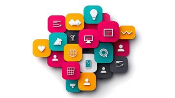 Colorful abstract icons representing technology, communication, and social interaction photo