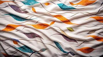 Colorful abstract fabric design with flowing leaves pattern, ideal for textile and interior use photo