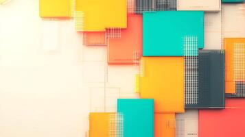 Colorful abstract geometric shapes layered on a light background, creating a vibrant design photo