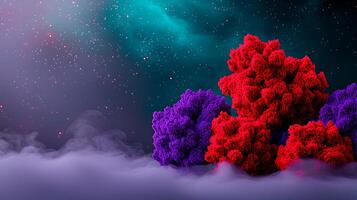 Colorful abstract formations in a cosmic setting with vibrant hues and ethereal fog photo