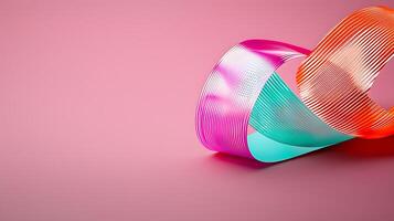 Colorful abstract ribbons intertwining against a soft pink background, creating a vibrant visual effect photo