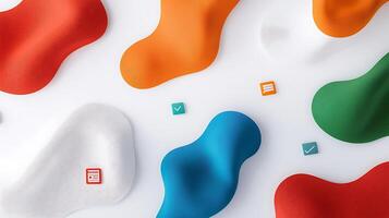 Colorful abstract shapes and icons on a white background, suggesting creativity and design concepts photo