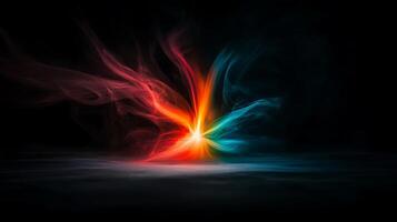 Colorful abstract smoke swirl creating a vibrant visual effect in a dark background photo