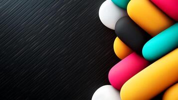 Colorful abstract shapes overlapping on a textured black background, ideal for modern design use photo