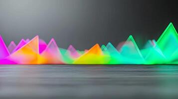 Colorful abstract sound wave visual representation with vibrant peaks and soft background photo