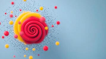 Colorful abstract swirl design with floating spheres on a soft blue background, ideal for creative projects photo