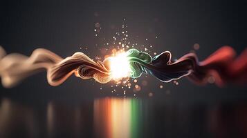 Colorful abstract waves intertwining with sparks in a dark background, creating a vibrant visual effect photo