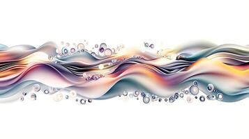 Colorful abstract waves with bubbles flowing smoothly across a white background, ideal for design photo