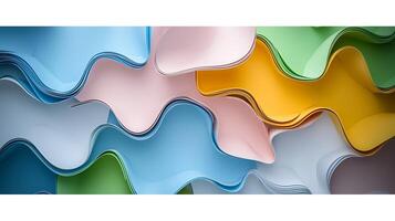 Colorful abstract waves of paper-like material flowing together in a vibrant display of texture photo