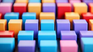 Colorful arrangement of building blocks in various shades, creating a playful atmosphere photo