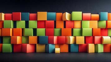 Colorful arrangement of 3D blocks in vibrant hues creating a dynamic visual display photo