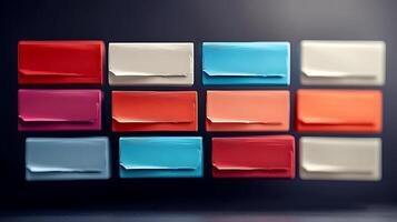Colorful array of abstract rectangular shapes displayed artistically against a dark background photo