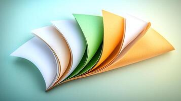 Colorful assortment of curved paper sheets arranged in a gradient on a soft background photo